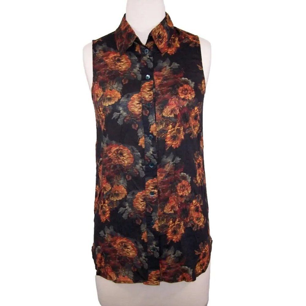 Soft Surroundings Tunic Top PXS Sleeveless Button Up Watercolor Floral Shirt